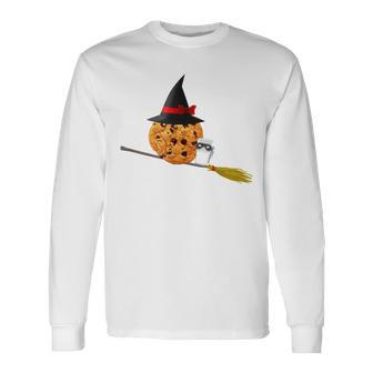 Silly Halloween Witch Cookie And Milk Masquerade Long Sleeve T-Shirt - Seseable