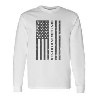 Stepfather Best Bonus Dad Ever Fathers Day Flag Long Sleeve T-Shirt T-Shirt | Mazezy
