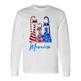 Tie Dye Meowica 4Th Of July Cat Lovers Patriotic Long Sleeve T-Shirt - Seseable