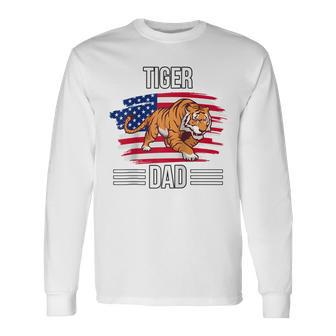 Tiger Us Flag 4Th Of July Fathers Day Tiger Dad Long Sleeve T-Shirt - Seseable