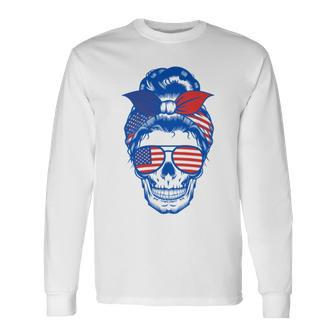 Ultra Maga Red White Blue Skull Long Sleeve T-Shirt - Monsterry CA