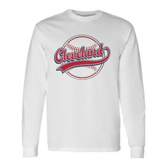 Vintage Cleveland Cityscape Baseball Lover Player And Fans Long Sleeve T-Shirt T-Shirt | Mazezy