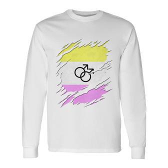 Lgbtqia Gay Twink Pride Flag Ripped Reveal Long Sleeve T-Shirt - Monsterry DE