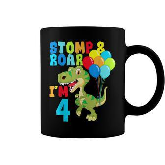 4Th Birthday For Boys Dinosaurs Stomp & Roar Im 4 Coffee Mug - Seseable
