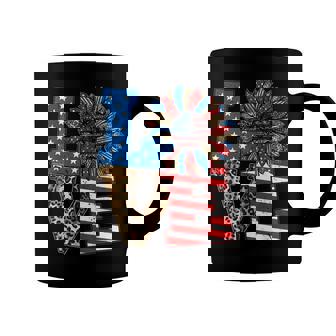 4Th Of July Love Sunflower Leopard Patriotic American Flag Coffee Mug - Seseable