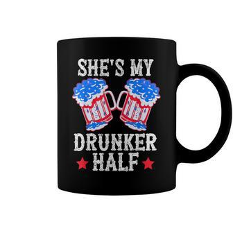 4Th Of July Matching Couple Shes Is My Drunker Half Coffee Mug - Seseable
