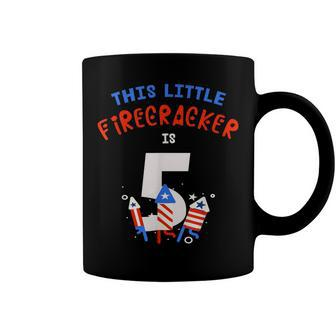 5Th Birthday This Little Firecracker Is 5 Fireworks 4Th July Coffee Mug - Seseable