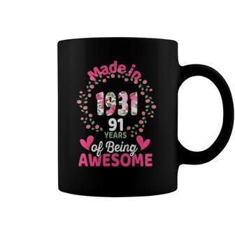 91 Years Old 91St Birthday Born In 1931 Women Girls Floral Coffee Mug | Mazezy