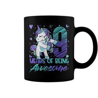 9Th Birthday 9 Year Old Girl Flossing Unicorn Party Coffee Mug - Seseable