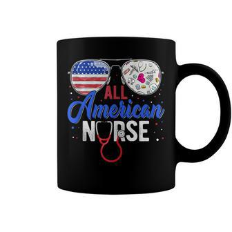 All American Nurse Scrub Heart Stethoscope 4Th Of July Nurse Coffee Mug - Seseable