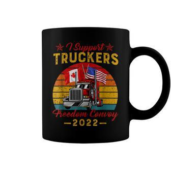 American Flag Canada Flag Freedom Convoy 2022 Trucker Driver V3 Coffee Mug - Seseable