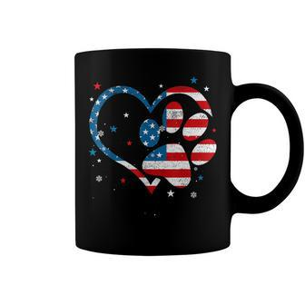 American Flag Patriotic Dog & Cat Paw Print - 4Th Of July Coffee Mug - Seseable