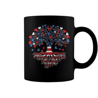 American Tree 4Th Of July Usa Flag Hearts Roots Patriotic Coffee Mug - Seseable
