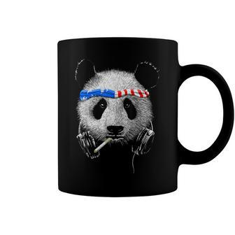 Badass 4Th July Panda Usa Flag Bandanna And Headphones Coffee Mug - Seseable