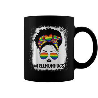 Black Womens Free Mom Hugs Messy Bun Lgbt Pride Rainbow Coffee Mug | Mazezy