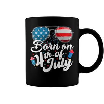 Born On 4Th Of July Birthday Sunglasses Fireworks Patriotic Coffee Mug - Seseable