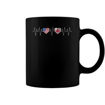 Canada Usa Love Both Flag Heartbeat Coffee Mug | Mazezy