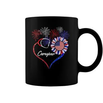 Caregiver Sunflower American Flag 4Th Of Julygifts Coffee Mug | Mazezy