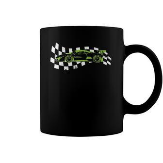 Checkered Flag Indiana With Racecar Coffee Mug | Mazezy