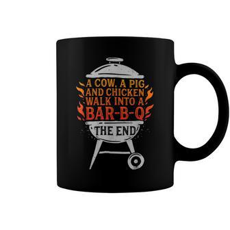 Chicken Chicken Chef A Cow A Pig And A Chicken Walk Into A Bbq Barbecue Coffee Mug - Monsterry
