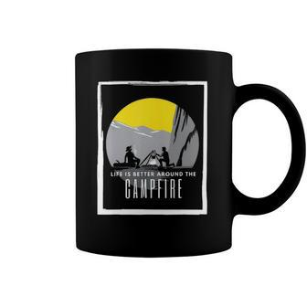 Dad And Son Outdoor Campfire On Mountain Summertime Coffee Mug | Mazezy