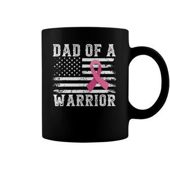 Dad Of Warrior Breast Cancer Usa Flag Pink Ribbon Vintage Coffee Mug | Mazezy