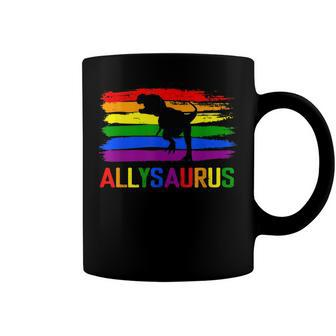 Dinosaur Lgbt Gay Pride Flag Allysaurus Ally T Rex Men Boys Coffee Mug - Seseable