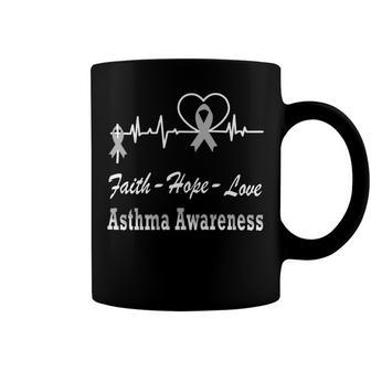 Faith Hope Love Asthma Awareness Heartbeat Christian Cross Grey Ribbon Asthma Asthma Awareness Coffee Mug - Monsterry