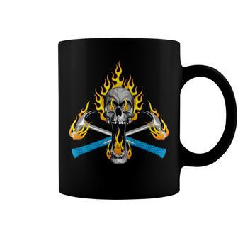Flaming Carpenter Skull Crossed Hammers Coffee Mug - Seseable