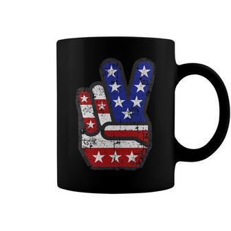 Fourth 4Th Of July Shirt American Flag Peace Sign Hand Tee Coffee Mug - Seseable