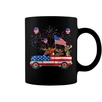 Funny Moose Riding Red Truck Usa Flag Patriotic 4Th Of July Coffee Mug - Seseable