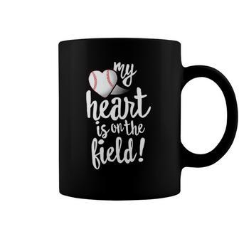 Funny My Heart Is On The Field Baseball Tee Ball Mom Coffee Mug | Mazezy