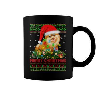 Funny Xmas Lighting Tree Santa Ugly Pomeranian Dog Christmas T-Shirt Coffee Mug - Seseable