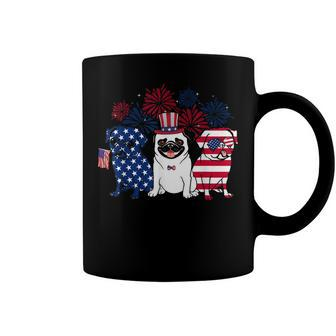 Happy 4Th July Three Blue White Pug And Red Coffee Mug - Seseable