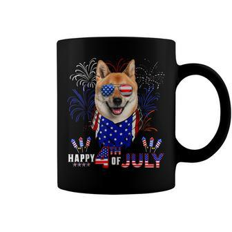 Happy 4Th Of July American Flag Shiba Inu Dog Sunglasses Coffee Mug - Seseable