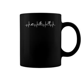 Heartbeat Triathlon Swimming Cycling Running Coffee Mug | Mazezy