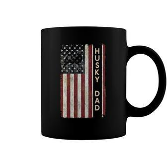 Husky Dad Dog American Flag Fathers Day Gift Men Coffee Mug | Mazezy