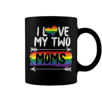 I Love My Two Moms Rainbow Gay Pride Flag Lgbtq Ally Kids Coffee Mug - Seseable