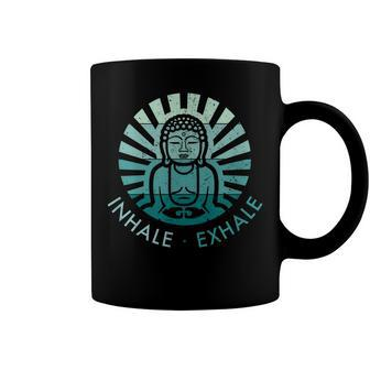 Inhale Exhale - Cool Blue Buddha Meditation Coffee Mug - Seseable