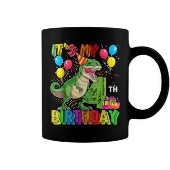 Its My 4Th Birthday Boy T Rex Dinosaur Birthday 4 Year Old Coffee Mug - Seseable