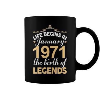 January 1971 Birthday Life Begins In January 1971 V2 Coffee Mug - Seseable