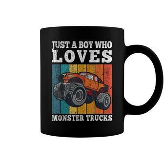 Just A Boy Who Loves Monster Trucks Kids Boys Truck Driver Coffee Mug - Seseable