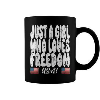 Just A Girl That Loves Freedom Girls 4Th Of July Usa Flag Coffee Mug - Seseable