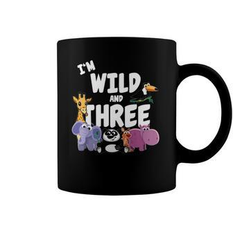 Kids Im Wild And 3 Zoo Theme Birthday Jungle Safari Animals Bday Coffee Mug | Mazezy