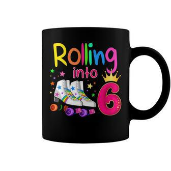 Kids Rolling Into 6 Roller Skater 6Th Birthday 6 Years Old B-Day Coffee Mug - Seseable