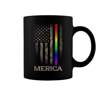 Lgbt Pride Rainbow Line Merica 4Th Of July Camo Us Flag Coffee Mug - Seseable