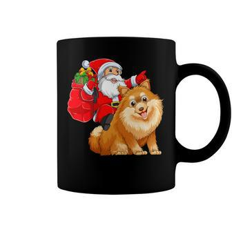 Matching Family Funny Santa Riding Pomeranian Dog Christmas T-Shirt Coffee Mug - Seseable