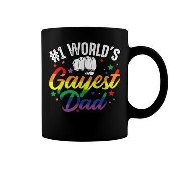 Mens 1 Worlds Gayest Dad Funny Fathers Day Lgbt Pride Rainbow 14 Shirt Coffee Mug | Favorety UK