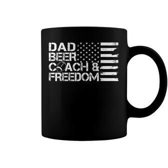 Mens Dad Beer Coach & Freedom Football Us Flag 4Th Of July Coffee Mug - Seseable