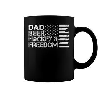 Mens Dad Beer Coach & Freedom Hockey Us Flag 4Th Of July Coffee Mug - Seseable